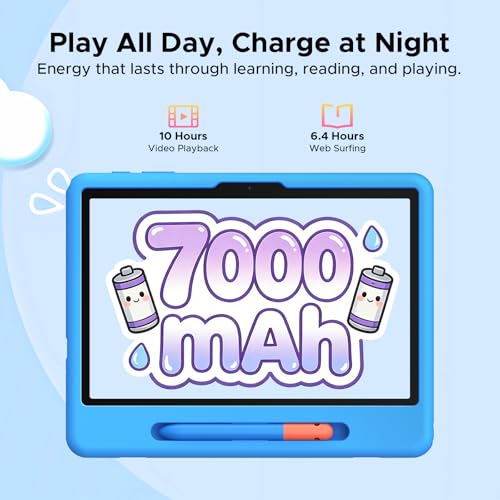 Image of P10 Kids Tablet for ages 3-7, Android 16 Tablet, Gemini AI, 10 Inch Tablet, 90Hz, 32GB RAM+64GB ROM, 7000mAH, 5G WiFi, Face ID, kids tablet with case,Includes a child protective case and pen, Blue