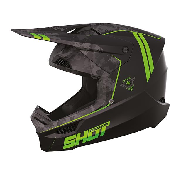 SHOT RACE GEAR Casque Motocross Furious Army Green Matt – Casque Moto Tout-Terrain Homologué ECE 22.06 – Ultra Léger 1300 g – Ventilation Optimisée...
