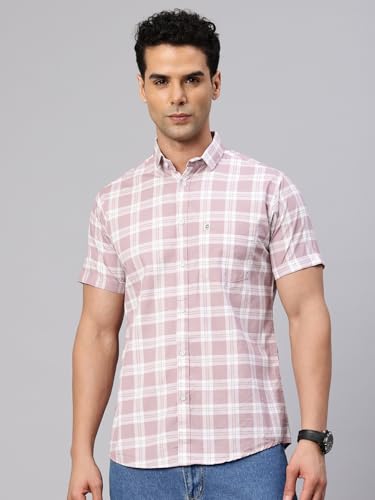 Image of Majestic Man Slim Fit Pure Cotton Checked Half Sleeve Casual Shirt