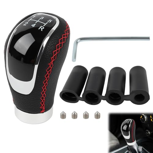 Pommeau De Levier De Vitesse Universel Avec 3 Adaptateurs (8mm, 10mm, 12mm) En Aluminium Et Cuir Noir Et Rouge - Idéal Pour Voitures Manuelles Avec...