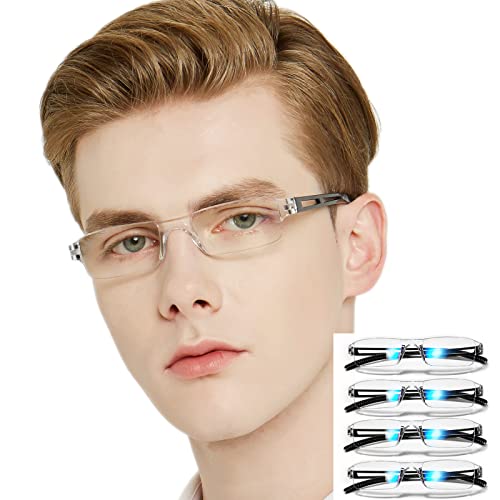 Image of 4 Packs Blue Light Blocking Reading glasses Men Women Rimless Readers 2.0 Anti Glare Filter Lightweight Clear Frame (Black)