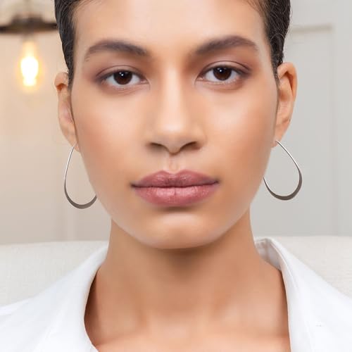 Hoops & Loops 925 Sterling Silver Oval Flat Thin Large 44mm (1.73 in) High Polished Lightweight Click-Top Hoop Earrings for Women, Yellow Gold, Rose Gold, Black4