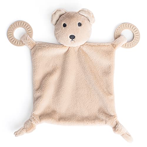 Image of Baby Teether & Plush Lovey by Bella Tunno, Silicone Teether with Animal Snuggle Toy & Sensory Rattle, Teething Relief for Babies 0-6 Months, 6-12 Months, Bear