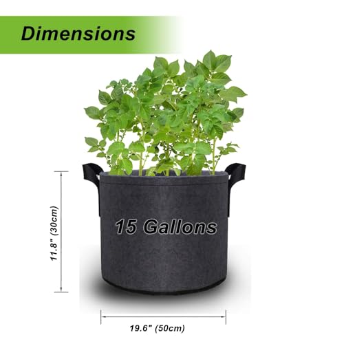 5 Pack 15 Gallon Extra Large Grow Bags -Thickened Non-Woven Fabric Plant Pots for Fruit Trees, Shrubs, Vegetables & Big Plants -Sturdy Nylon Handles Reusable Outdoor Indoor bucket planter container