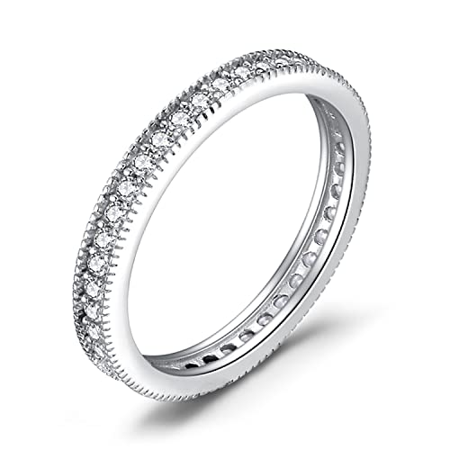 JewelryPalace Modeschmuck Klassisch Zirkonia Band Ring Damen, Hochzeitsringe Damenring Silber 925 Trauringe Eheringe für Frauen, Vorsteckring Stapelring Eternity Ring Bandring Schmal, Ringe Set 58