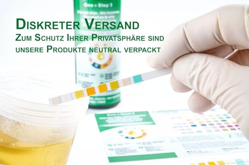100 x One+Step Urin Teststreifen für 8 Parameter I Mit Farbkarte für genaues hygienisches Ablesen I Glukose, Keton, spez. Dichte, Blut, pH, Protein, Nitrit, Leukozyten