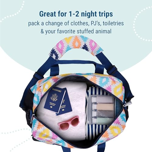 Image of Wildkin Kids Overnighter Duffel Bag - Carry-On Travel Bag for School & Sleepovers, Lightweight, Durable, Boys & Girls Ages 4-15 - Aztec