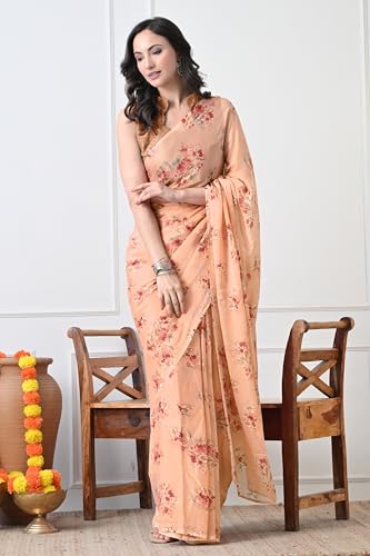 Image of MIRCHI FASHION Women Saree Chiffon Floral Printed | Breathable Lightweight Sari for Regular Home and Office Wear with Blouse Piece