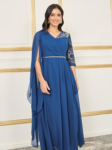 Image of Miss Chase Women's Round Neck Cap Sleeves Lace Knee -Long Skater Dress