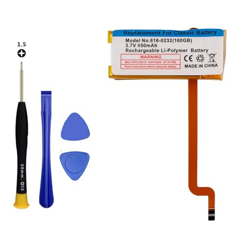 Vvuilsty 616-0232 Battery for iPod Classic 5th 6th 7th Gen 160GB A1136 (Thick) 850mah,Rechargeable 0 Cycle Battery Compatible with iPod 6th Gen Classic 160GB with Repair Tool Kits