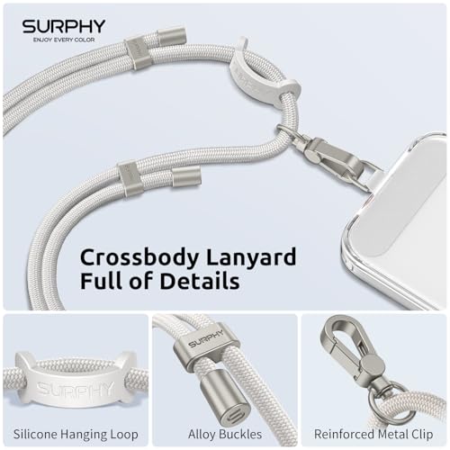 [SURPHY] 携帯ストラップ 首掛け/肩掛け/斜め掛け （ラベルパッチ 付き*2枚 スマホ ストラップ ネックストラップ 長さ調整可能 忘れ物防止 全機種対応 (ストーングレイ)