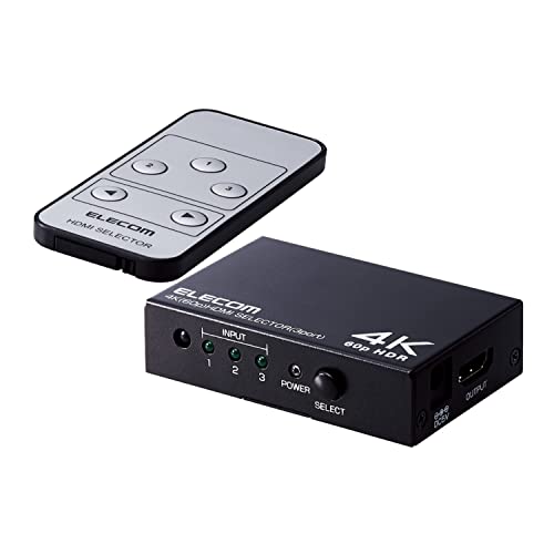 エレコム HDMI切替器 4K 60Hz(18Gbps) 3入力1出力 HDCP2.2対応 手動切替 専用リモコン付 ブラック GM-DHSW4KP31BK