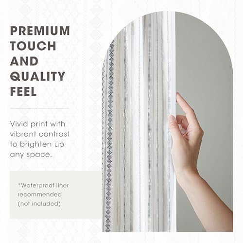 Image of INK+IVY Tufted Chenille 100% Cotton Shower Curtains Machine Washable, Modern Home Bathroom Decor Bathtub Privacy Screen, 72 inch W x 72 inch L, White /Navy (Pack of 4)