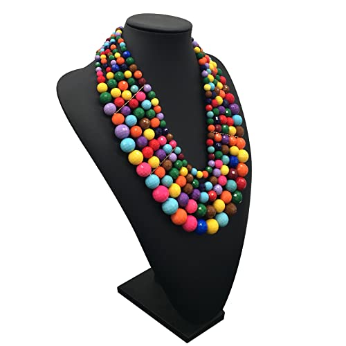 5 Layered Beaded Statement Chunky Necklaces For Women - Multi Strand Colorful Bead Layered Bib Necklace For Women Fashion Jewelry Costume Earring Set4