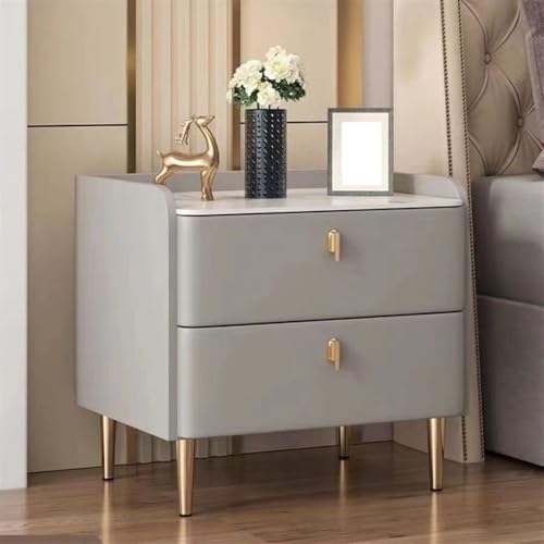 HJYBFA Mesitas de Noche, mesita de Noche Auxiliar con Espacio de Almacenamiento, gabinetes de Doble Capa, Madera Maciza Moderna, Adecuada para Dormitorio y Sala de Estar (Gris CLAR