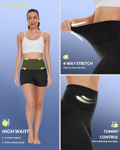 CAMPSNAIL Biker Shorts Women with Pockets - 3"/5"/8" High Waisted Workout Spandex Tummy Control Gym Running Yoga Shorts