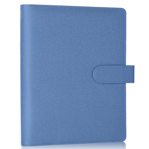 Image of Antner A5 Notebook Binder with 6-Ring Photocard Cover, PU Leather Refillable Budget Binder Loose Leaf Personal Organizer, Magnetic Buckle, Glitter Blue