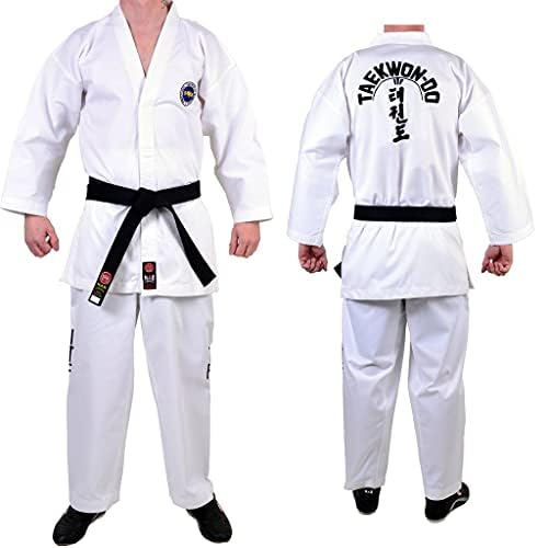 MAR | ITF Taekwondo Gi Uniform White Suit 8oz Polycotton Fabric for Kids & Adults Unisex Martial Arts Sparring Training Dobok ITF Logo Free White Belt Size 100cm-200cm