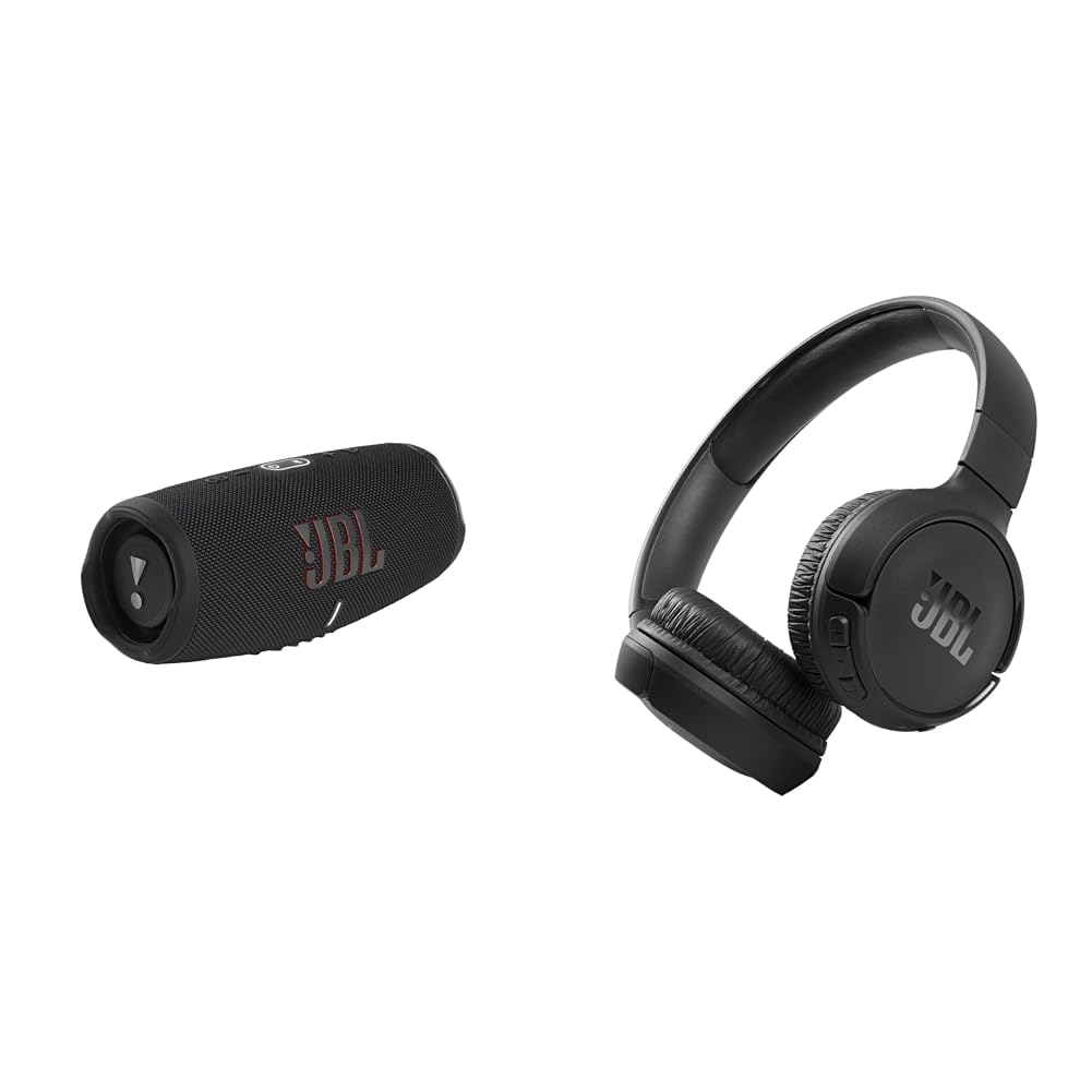 JBL Charge 5 Bluetooth Speaker with Powerbank Tune 510BT Wireless On-Ear Headphones with Purebass Sound - Black