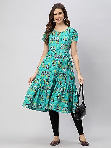 Image of CEE 18 Women's Cotton Rayon A-Line Maternity Feeding Kurti with Zippers (10007) (M, Simplistic Green)