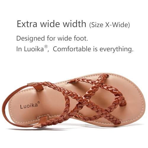 Image of Luoika Women's Wide Width Flat Sandals, Flip Flop Casual Strapy Sandals Slip on Summer Beach Shoes for Women.