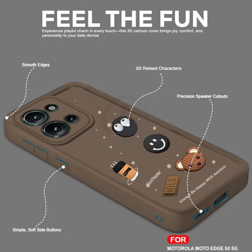 Image of AESTMO Back Case Cover for Motorola Moto Edge 50 5G Cover | Cute Fun Cartoon 3D Ball | Coffee Silicone Case | Full Body Protection | Camera Protection Back Cover for Motorola Moto Edge 50 5G (Brown)