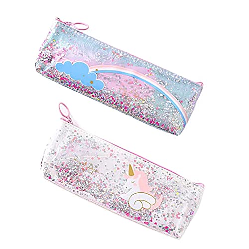 Bantre 2TC6062 2 Licorne Mignonnes Trousse Pencil Case, Étui à Crayons Imperméable Licorne, Trousse Licorne Papeterie Pouch, pour Filles, Enfants, Écoles, Bureau, Bleu