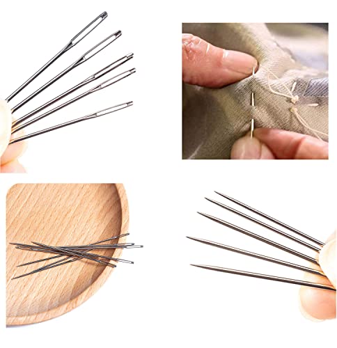 50Pcs Large Eye Sewing Needles, Embroidery Needles For Hand Sewing Side Threading Needle For Quilting With 2Pcs Wooden Needle Case Carving Pattern #TOP2