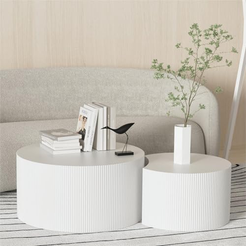 KEVINSPACE Coffee Table Set of 2 Modern, Living Room Nesting Table Round 2-Piece, No Assembly...