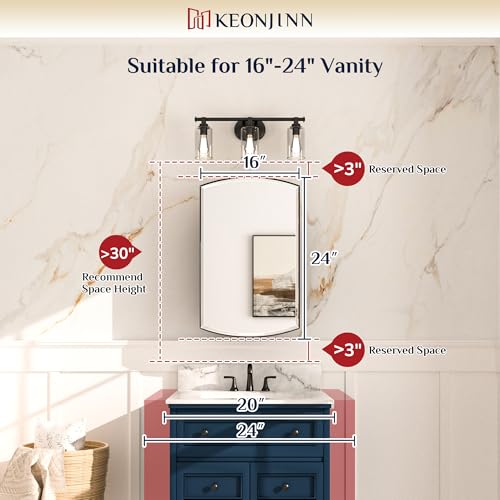 Keonjinn-16-x-26-Medicine-Cabinet-Mirror-Surface-Mount-or-Recessed-Oval-Medicine-Cabinet-with-Beveled-Mirror-Arched-Bathroom-Mirror-with-Storage-Black-Metal-Framed-Mirrored-Medicine-Cabinet Keonjinn 16 x 26 Medicine Cabinet Mirror Surface Mount or Recessed Oval Medicine Cabinet with Beveled Mirror Arched Bathroom Mirror with Storage Black Metal Framed Mirrored Medicine Cabinet