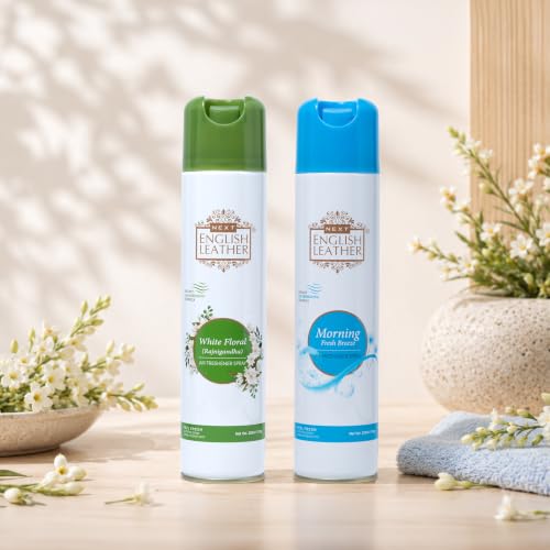 Image of Next Care English Leather Air Freshener Spray 220ml Each | Long Lasting Room Freshener for Home, Office & Car | Odour Eliminator (Morning & White Floral)