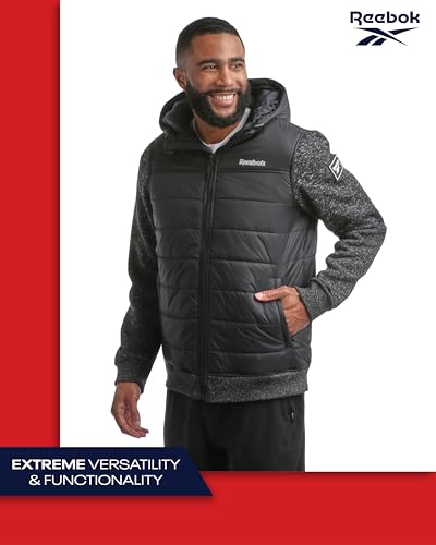 Reebok Men's Jacket - Warm Insulated Quilted Puffer Jacket with Sweater Fleece Sleeves - Hooded Outdoor Jacket for Men (M-XL)3