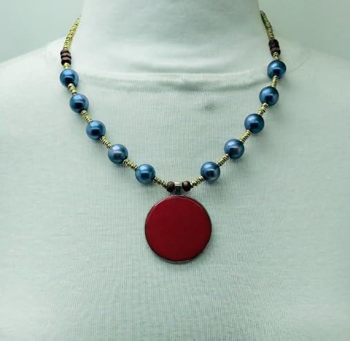 Metal and Wooden Beaded Chain Pendant Necklace | Handmade Light Weight Pendant Necklace | Ethnic Beaded Boho Bohemian Jewelry | Rustic Vintage Tribal Costume Jewelry | Traditional Bold Afghan Indian Jewelry for Women | Statement Gypsy Nomadic Vintage Jewelry