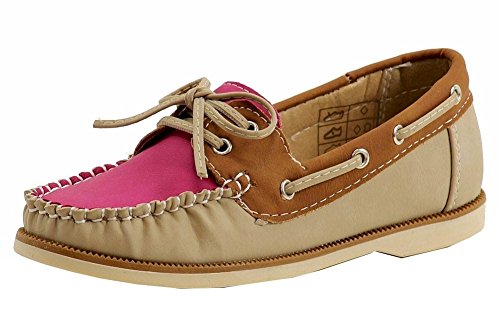 Girl's Fashion Slip On Tan/Pink Boat Shoes Sz: