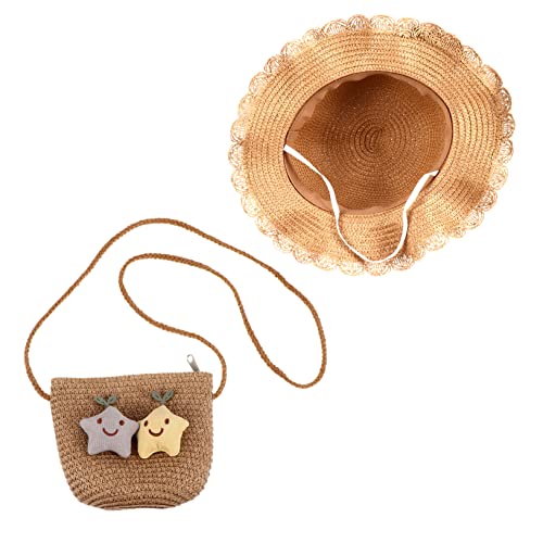 Wakauto Summer Straw Hat and Bag Breathable Wide Brim Sunshade Hats for Portable Fisherman Style Sun Protection with Traditional Weaving Khaki Beach Accessories