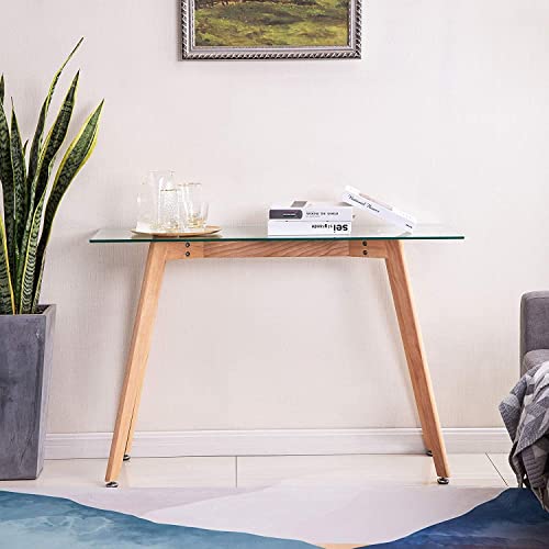 Ivinta Small Glass Desk, Modern Study Writing Desk, Simple Mini Computer Desk For Work Office Small Spaces, Narrow Tempered Glass Top Lamp Desk, 40 Inch #TOP1
