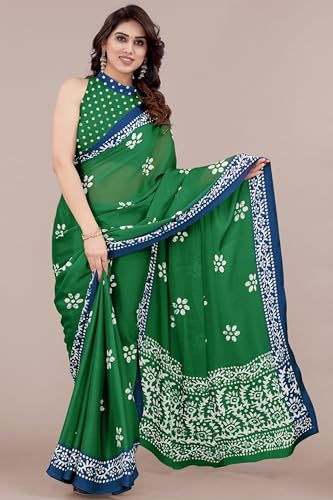 Image of MIRCHI FASHION Saree for Woman Chiffon Batik Printed | Lightweight Daily Wear Women's Office Sari with Blouse Piece (Available in 40 Colours)