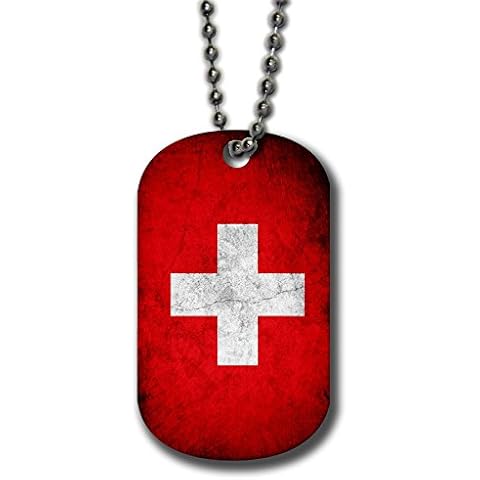 ExpressItBest Aluminum Dog Tag Necklace and Key Ring - Flag of Switzerland (Swiss) - Rustic Cover
