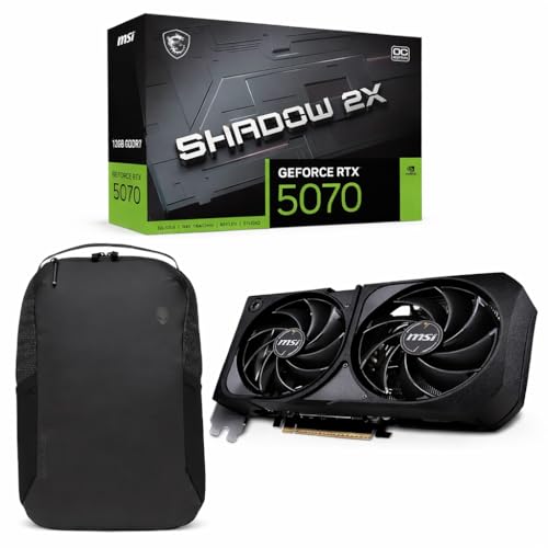 msi Gaming RTX 5070 12G Shadow 2X OC Graphics Card (12GB GDDR7, 192-bit, Extreme Performance: 2557 MHz, DisplayPort x3 2.1a, HDMI 2.1b, Blackwell Architecture) with Backpack Alienware