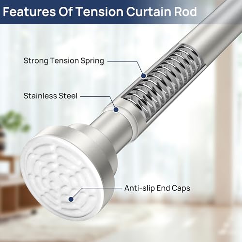 Image of ENJOYBASICS 2 Pack Tension Curtain Rod, 32-54 inch Adjustable, Stable, Nickel | Secure Hold with Strong Spring & Non-Slip Ends, No-Drill, No Tools, Sag-Resistant, Waterproof, Fits Windows, Showers & Closet