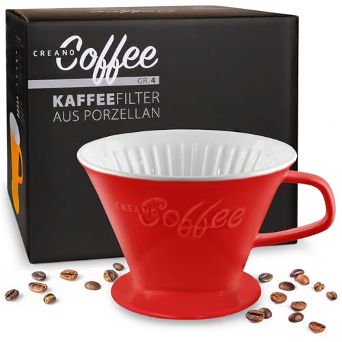 Creano Porzellan Kaffeefilter - Filter Größe 4 für Filtertüten Gr. 1x4 - Rot