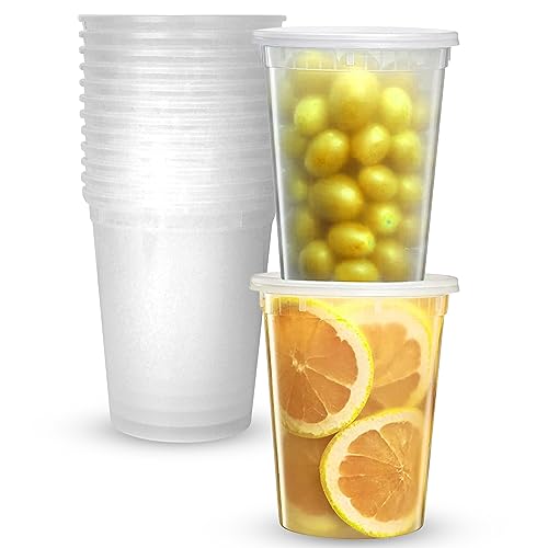 Supreme Select Deli Plastic Storage Containers with Lids [16 Sets] 32 Oz - Reusable Food Containers for Home & Business - Microwave & Freezer friendly - Dishwasher safe - Secure & Tight fitting Covers