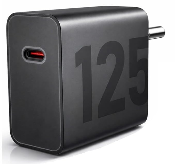 Image of 125W TurboPower Power Adapter Compatible for Motorola Edge 60 Pro, Fusion,Edge 50 Fusion,Edge 50 /Moto G45 /G54 /Moto E40 /G35Ultra /50 Pro /Razr 50 Ultra-125 W, Black | BIS Certified