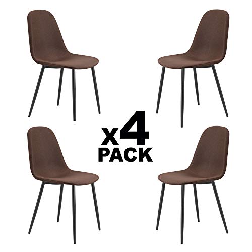 Adec - Hall, Silla de Comedor, Salon o Cocina, Acabado en Tejido Chocolate y Patas Metalicas Negro, Medidas: 44,5 cm (Ancho) x 54,5 cm (Fondo) x 84 cm (Alto)