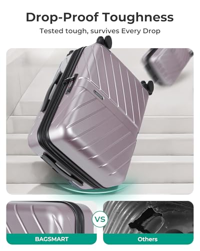 Image of BAGSMART Carry on Luggage 22x14x9 Airline Approved with TSA Lock, 100% Polycarbonate Hardside Suitcase with Spinner Wheels, Rose Purple