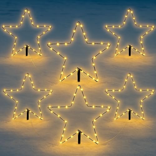 Fiada 6 Stück 20 cm LED Gartenstecker Stern mit Timer Batterie Garten...