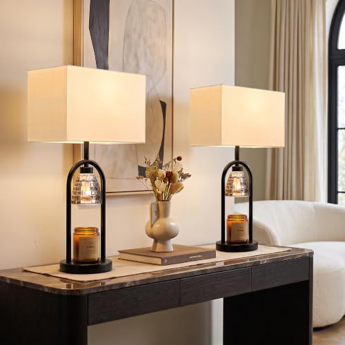 PoKat 22'' Matte Black Table Lamps Set of 2 with Candle Warmer for Bedroom