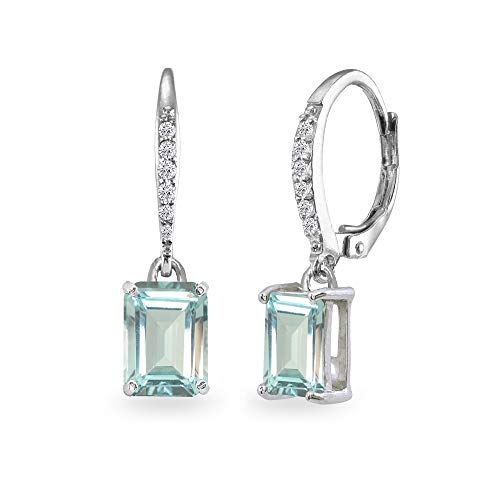 Sterling Silver Genuine or Synthetic Gemstone 8x6mm Octagon-cut Polished Dangle Leverback Earrings