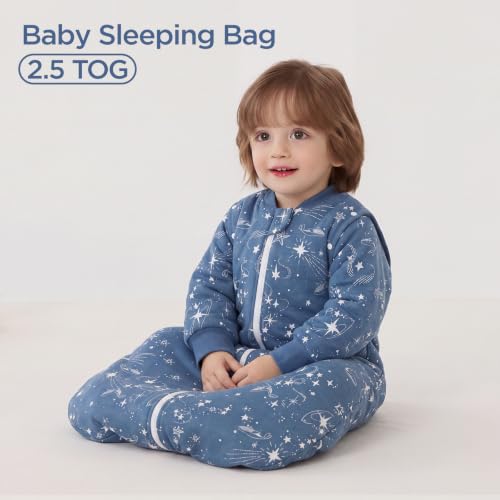 Image of Duomiaomiao 2.5 TOG Baby Sleep Sack 100% Cotton Winter Long Sleeve Baby Wearable Blanket, Super Warm Quilted Comfy Toddler Sleeping Sack