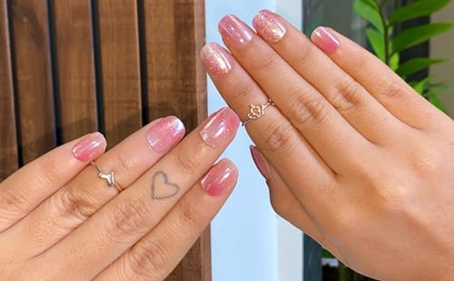 Image of SUSA SOUL24 Pcs Reusable Artificial Nails Fake Nails with Glue and Kit| Pink Stardust Glitter Pink Press On Nails | ABS Material UV Protected Long Lasting Finish | Reusable Customizable Nail Kit |Short Oval Nails